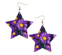 Boucles d'oreilles en cuir blanc tendance pour femme - Légères marguerites violettes imprimées bijoux, cadeaux et décorations de fête, taille unique, Cuir