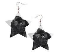Boucles d'oreilles en cuir blanc tendance pour femme - Mignon chien carlin noir imprimé bijoux pendants, accessoire de mode léger, taille unique, Cuir