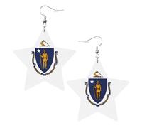 Boucles d'oreilles en cuir blanc tendance pour femme - Motif drapeau de l'État du Massachusetts - Pendentifs légers et tendance, taille unique, Cuir, Pas de gemme