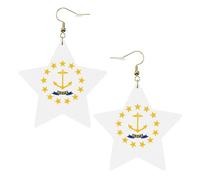 Boucles d'oreilles en cuir blanc tendance pour femme - Motif drapeau de l'État du Rhode Island - Pendentifs légers et tendance, One Size, Cuir, Pas de gemme