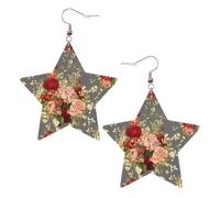 Boucles d'oreilles en cuir blanc tendance pour femme - Motif pivoine fleur imprimé bijoux pendantes, pendentifs créoles à la mode légers, taille unique, Cuir