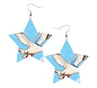 Boucles d'oreilles en cuir blanc tendance pour femme - Mouettes volantes imprimées bijoux pendantes, cadeaux de fête, pendentifs simples créoles, One Size, Cuir, Pas de gemme