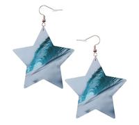 Boucles d'oreilles en cuir blanc tendance pour femme - Ocean Green Wave Surf Print Dangle Jewelry, accessoire de mode léger, taille unique, Cuir