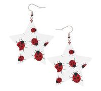 Boucles d'oreilles en cuir blanc tendance pour femme - Sept étoiles coccinelles imprimées bijoux pendantes, accessoire de mode léger, taille unique, Cuir