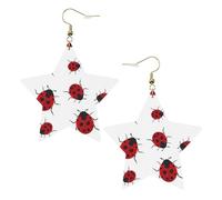 Boucles d'oreilles en cuir blanc tendance pour femme - Sept étoiles coccinelles imprimées bijoux pendantes, accessoire de mode léger, taille unique, Cuir