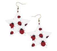 Boucles d'oreilles en cuir blanc tendance pour femme - Sept étoiles coccinelles imprimées bijoux, pendentifs créoles à la mode légers, taille unique, Cuir