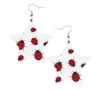 Boucles d'oreilles en cuir blanc tendance pour femme - Sept étoiles coccinelles imprimées bijoux, pendentifs créoles à la mode légers, taille unique, Cuir