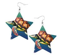 Boucles d'oreilles en cuir blanc tendance pour femme - Tortue de mer légère avec imprimé poissons - Bijoux pendants, cadeaux et décorations de fête, taille unique, Cuir