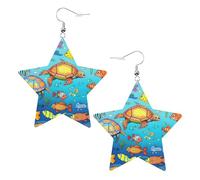 Boucles d'oreilles en cuir blanc tendance pour femme - Tortue et poisson imprimé bijoux pendants, cadeaux de fête, pendentifs simples créoles, One Size, Cuir, Pas de gemme