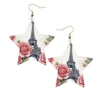 Boucles d'oreilles en cuir blanc tendance pour femme - Tour Eiffel - Fleur rose imprimé faveurs et décorations de fête - Cadeau tendance, taille unique, Cuir, Pas de gemme