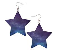 Boucles d'oreilles en cuir blanc tendance pour femme - Univers avec étoiles et galaxie Interstellaire Imprimer Bijoux Pendentifs Créoles Mode Léger, taille unique, Cuir