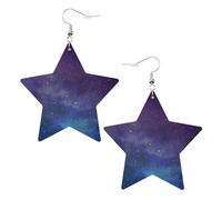 Boucles d'oreilles en cuir blanc tendance pour femme - Univers avec étoiles et galaxie Interstellaire Imprimer Bijoux Pendentifs Créoles Mode Léger, taille unique, Cuir