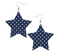 Boucles d'oreilles en cuir, boucles d'oreilles étoile en faux cuir boucles d'oreilles métalliques pour femmes filles,Imprimé Pois Blancs Bleu Marine