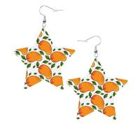Boucles d'oreilles en cuir, boucles d'oreilles étoile en faux cuir boucles d'oreilles métalliques pour femmes filles,Modèle De Fruit De Mangue Et De Feuilles