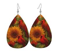 Boucles D'Oreilles En Cuir Cardinal Et Tournesols 2Pcs | balancent Bijoux légers en forme de larme élégantes et belles Pour dames filles