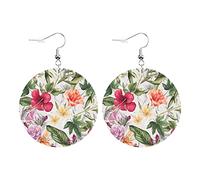Boucles D'Oreilles En Cuir Cercle De Fleurs Tropicales | Boucles d'oreilles en cuir en forme de larme élégantes et belles Pour remise de diplôme parfaites pour les fêtes
