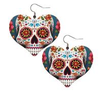 Boucles d'oreilles en cuir coloré avec tête de mort en sucre pour femme - Boucles d'oreilles pendantes légères - Bijoux cadeaux, One Size, Pas de gemme