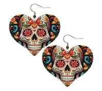Boucles d'oreilles en cuir coloré avec tête de mort en sucre pour femme - Boucles d'oreilles pendantes légères - Bijoux cadeaux, One Size, Pas de gemme