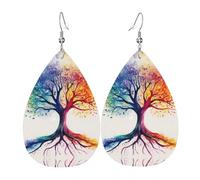 Boucles d'oreilles en cuir coloré en forme d'arbre de vie, boucles d'oreilles de style européen et américain pour jeunes femmes, cadeaux d'anniversaire, cadeaux de Saint-Valentin