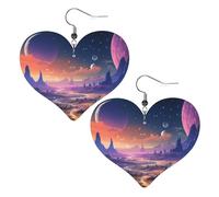 Boucles d'oreilles en cuir colorées et rétro pour femme - En forme de cœur - Légères - Cadeau idéal