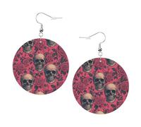 Boucles D'Oreilles En Cuir Crâne Gothique Et Fleur Rose 2Pcs | légères et tendance Accessoires de mode élégantes et belles Pour dames filles