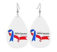 Boucles d'oreilles en cuir de la semaine de sensibilisation aux malformations cardiaques congénitales pour femmes et filles Boucles d'oreilles pendantes esthétiques mignonnes en forme de larme