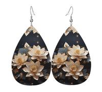 Boucles d'oreilles en cuir de lotus doré de style bohème, accessoires pour femme, adaptées pour un usage quotidien, les trajets et les voyages.