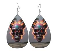 Boucles d'oreilles en cuir de noix de coco avec tête de mort flamme, style européen et américain pour jeunes femmes, cadeaux d'anniversaire, cadeaux de Saint-Valentin