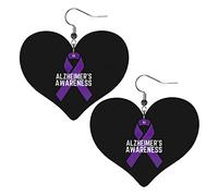 Boucles d'oreilles en cuir de sensibilisation à la maladie d'Alzheimer pour femmes pendantes boucle d'oreille goutte pendentif coeur avec crochet cadeaux pour fille adulte