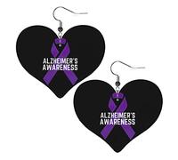 Boucles d'oreilles en cuir de sensibilisation à la maladie d'Alzheimer pour femmes pendantes boucle d'oreille goutte pendentif coeur avec crochet cadeaux pour fille adulte