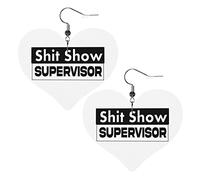 Boucles d'oreilles en cuir de superviseur de spectacle de merde pour les femmes boucle d'oreille goutte pendentif coeur avec crochet cadeaux pour fille adulte