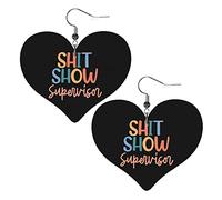 Boucles d'oreilles en cuir de superviseur de spectacle de merde pour les femmes boucle d'oreille goutte pendentif coeur avec crochet cadeaux pour fille adulte