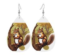 Boucles d'oreilles en cuir d'écureuil mangeur de noix.Forme élégante en forme de larme, parfait pour les femmes, et un excellent choix de décoration pour les fêtes et les vacances.