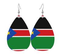 Boucles D'Oreilles En Cuir Drapeau Du Soudan Du Sud À Motifs Boucles D'Oreilles Forme De Larme Forme De Goutte Pendantes D'Oreille Pour Quotidien Décorations Fille