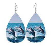 Boucles d'oreilles en cuir en forme de dauphin mignonnes pour femme - Boucles d'oreilles pendantes double face - Légères - Accessoires d'oreille pour femme - Bijoux tendance - Cadeau d'anniversaire