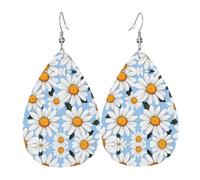 Boucles d'oreilles en cuir en forme de goutte à motif marguerites blanches soignées - Texture légère et luxueuse, adaptées pour un usage quotidien, une fête, un rendez-vous galant, taille unique