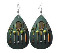 Boucles d'oreilles en cuir en forme de goutte avec balles de tennis et raquettes - Texture légère et luxueuse, adaptées pour un usage quotidien, une fête, un rendez-vous galant, taille unique, Simili