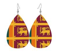 Boucles d'oreilles en cuir en forme de goutte avec drapeau du Sri Lanka | Design haut de gamme, boucles d'oreilles légères et luxueuses