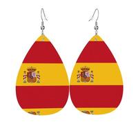 Boucles d'oreilles en cuir en forme de goutte avec drapeau espagnol - Texture légère et luxueuse, adaptées à un usage quotidien, boucles d'oreilles de fête, taille unique, Simili cuir