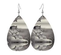 Boucles d'oreilles en cuir en forme de goutte avec lionne avec ourson - Texture légère et luxueuse - Convient pour un usage quotidien, une fête, un rendez-vous galant