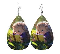 Boucles d'oreilles en cuir en forme de goutte avec motif de petit hérisson | Design haut de gamme, boucles d'oreilles de luxe légères