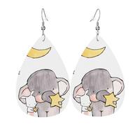 Boucles d'oreilles en cuir en forme de goutte avec motif éléphant et lapin blanc - Texture légère de luxe - Convient pour un usage quotidien, une fête, un rendez-vous galant