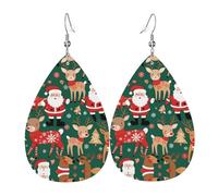 Boucles d'oreilles en cuir en forme de goutte avec motif Père Noël et cerf de Noël - Texture légère et luxueuse, adaptées pour un usage quotidien, une fête, un rendez-vous galant, taille unique