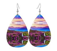 Boucles d'oreilles en cuir en forme de goutte avec paysage floral de montagne Texture légère de luxe - Convient pour un usage quotidien, une fête, un rendez-vous galant