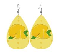Boucles d'oreilles en cuir en forme de goutte de citron de dessin animé, décoration de vêtements, adaptées pour les fêtes, les vacances et la vie quotidienne