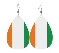Boucles d'oreilles en cuir en forme de goutte de drapeau de la Côte d'Ivoire - Décoration de vêtements - Convient pour les fêtes, les vacances et la vie quotidienne