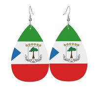 Boucles d'oreilles en cuir en forme de goutte de drapeau de la Guinée équatoriale, décoration de vêtements, convient pour les fêtes, les vacances et la vie quotidienne
