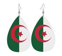 Boucles d'oreilles en cuir en forme de goutte de drapeau de l'Algérie - Décoration de vêtements - Convient pour les fêtes, les vacances et la vie quotidienne