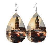 Boucles d'oreilles en cuir en forme de goutte de taxi londonien, décoration de vêtements, adaptées pour les fêtes, les vacances et la vie quotidienne
