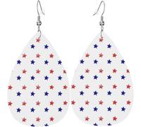 Boucles d'oreilles en cuir en forme de goutte d'eau avec étoiles rouges et bleues pour Halloween, citrouille avec drapeaux, lune, décorations pour femmes